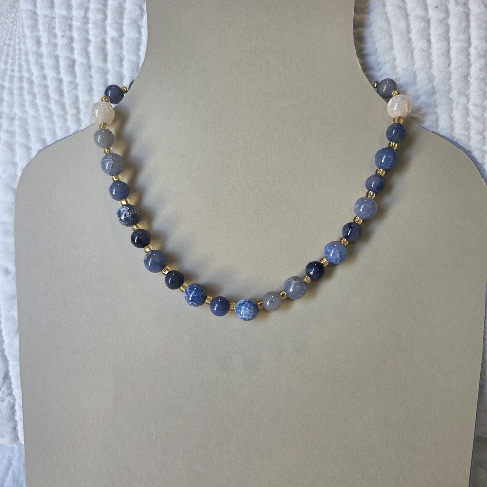Elegant Blue and White Beaded Necklace